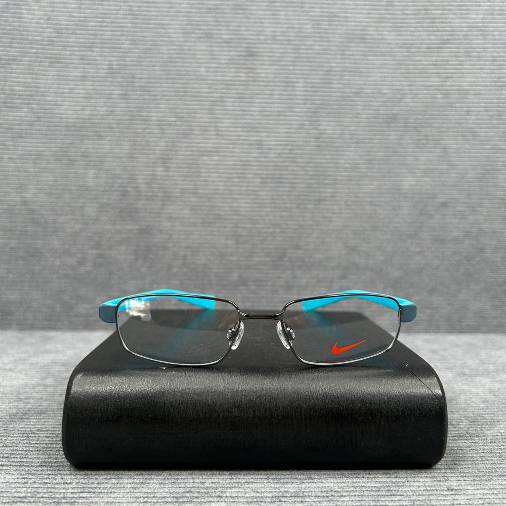 Nike 8161 070 Y2k Eyeglasses Frames Gunmetal Teal Rectangle 51-18-140